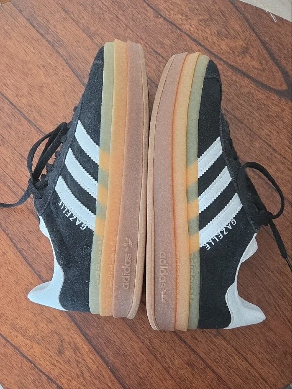 adidas Gazelle Women's Black Suede Sneakers with White Stripes and Gum Sole